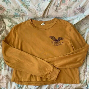 Urban Outfitters Cropped Mustard Graphic Tee Women’s Small Long Sleeve